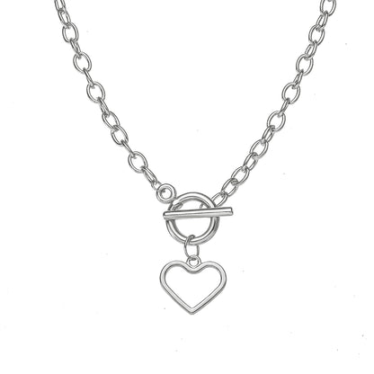 Silver-Plated Open Heart Toggle Pendant Necklace