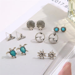 Silver-Plated & Teal Sea Creatures Earrings Set