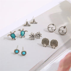 Silver-Plated & Teal Sea Creatures Earrings Set