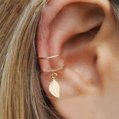 18K Gold-Plated Star Leaf Ear Cuff Set, gold stud earrings for women, dainty minimalist design, lifestyle look