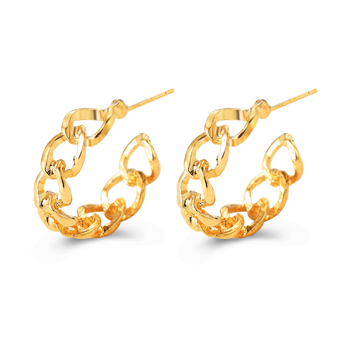18K Gold-Plated Figaro Huggie Earrings, gold huggie earrings, everyday style, front view