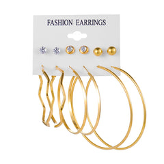 Cubic Zirconia & 18K Gold-Plated Wave Hoop Earring Set