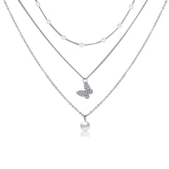 Cubic Zirconia & Pearl Silver-Plated Butterfly Necklace Set