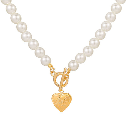 Pearl and 18K Gold-Plated Rose Heart Locket Toggle Pendant Necklace, gold pendant necklace for women, side view