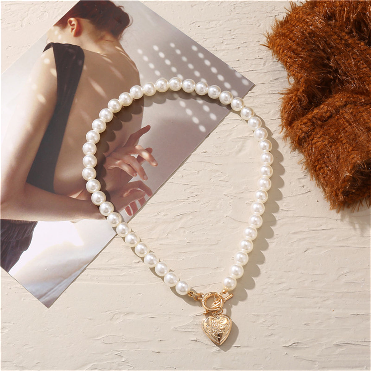 Pearl and 18K Gold-Plated Rose Heart Locket Toggle Pendant Necklace, gold pendant necklace for women, lifestyle look