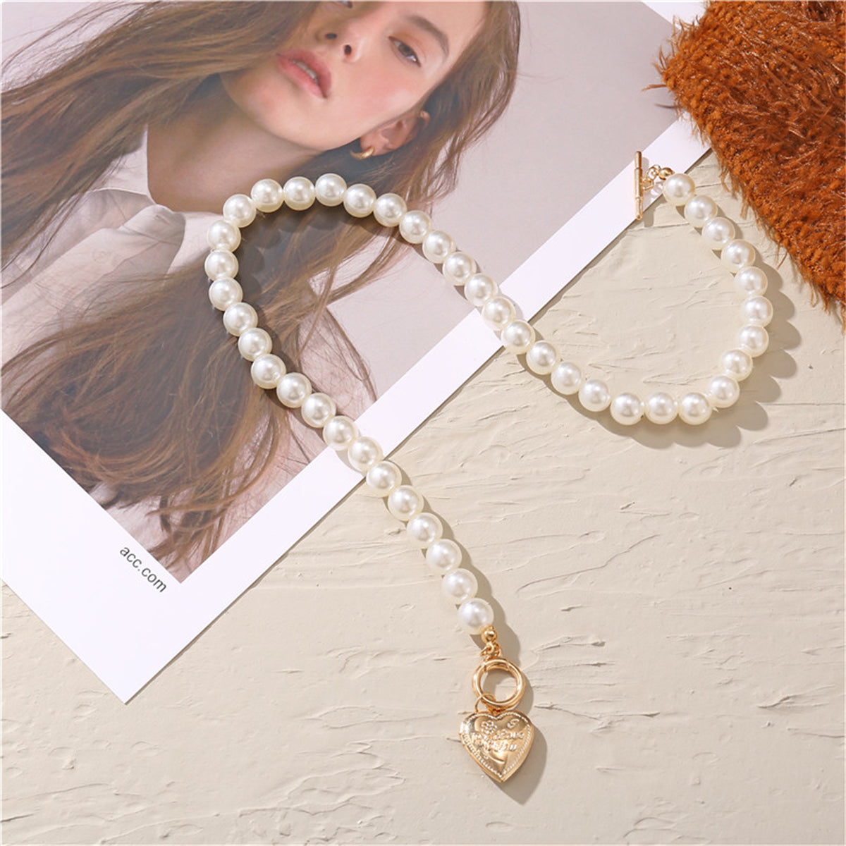 Pearl and 18K Gold-Plated Rose Heart Locket Toggle Pendant Necklace, gold pendant necklace for women, styled look
