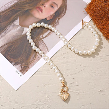 Pearl and 18K Gold-Plated Rose Heart Locket Toggle Pendant Necklace, gold pendant necklace for women, styled look