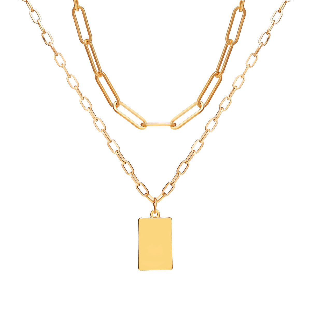 18K Gold-Plated Tag Pendant Necklace Set, jewelry gift sets for women, dainty minimalist design, front view