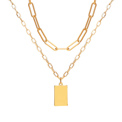 18K Gold-Plated Tag Pendant Necklace Set, jewelry gift sets for women, dainty minimalist design, front view