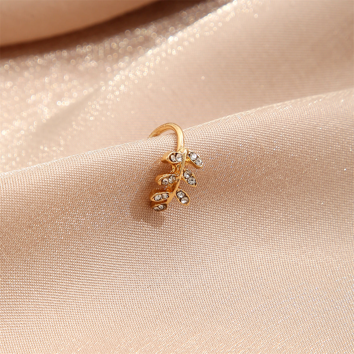 Cubic Zirconia and 18K Gold-Plated Leaves Ear Cuff, gold stud earrings for women, dainty minimalist design, styled look
