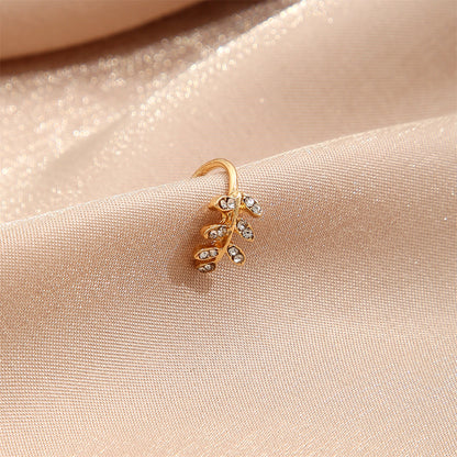 Cubic Zirconia and 18K Gold-Plated Leaves Ear Cuff, gold stud earrings for women, dainty minimalist design, styled look
