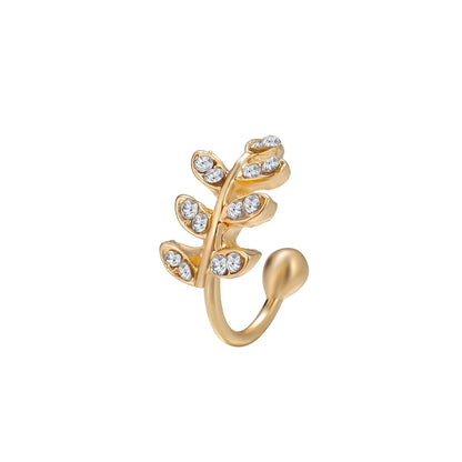Cubic Zirconia and 18K Gold-Plated Leaves Ear Cuff, gold stud earrings for women, dainty minimalist design, side view