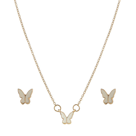 Enamel and 18K Gold-Plated Butterfly Earring and Necklace Set, gold stud earrings for women, front view