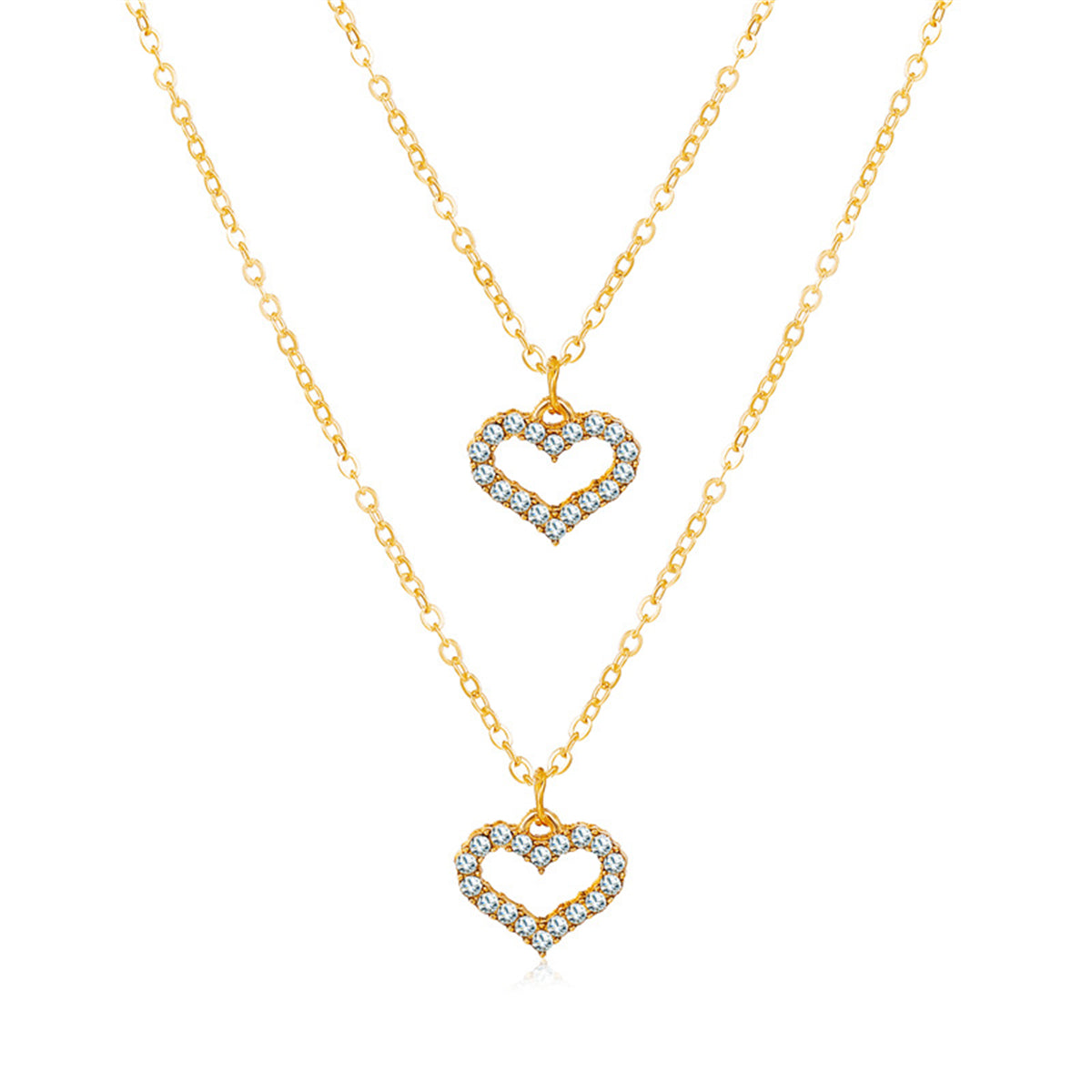 Cubic Zirconia & 18K Gold-Plated Open Heart Pendant Layered Necklace
