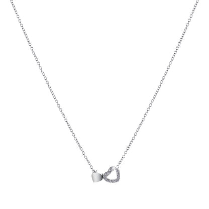 Cubic Zirconia and Silver-Plated Heart Pendant Necklace, silver pendant necklace for women, front view