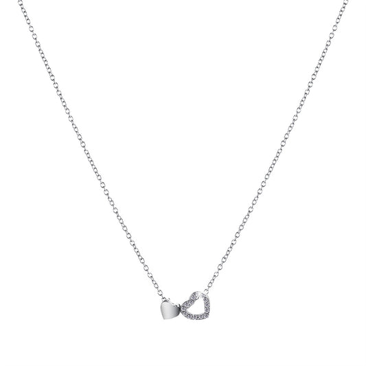 Cubic Zirconia and Silver-Plated Heart Pendant Necklace, silver pendant necklace for women, front view