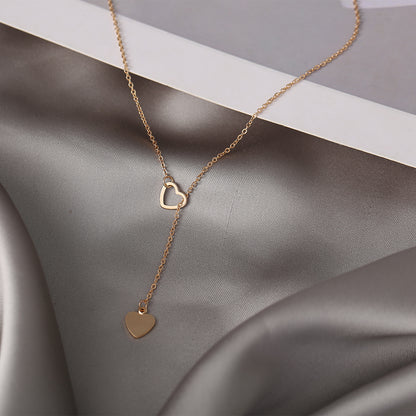 18K Gold-Plated Heart Lariat Necklace, gold pendant necklace for women, botanical inspired, front view