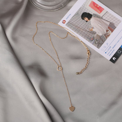 18K Gold-Plated Heart Lariat Necklace, gold pendant necklace for women, botanical inspired, side view