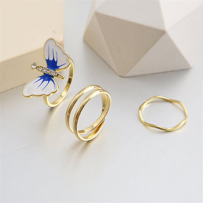 Cubic Zirconia and Blue Three-Piece Butterfly Ring Set, jewelry gift sets for women, botanical inspired, styled look