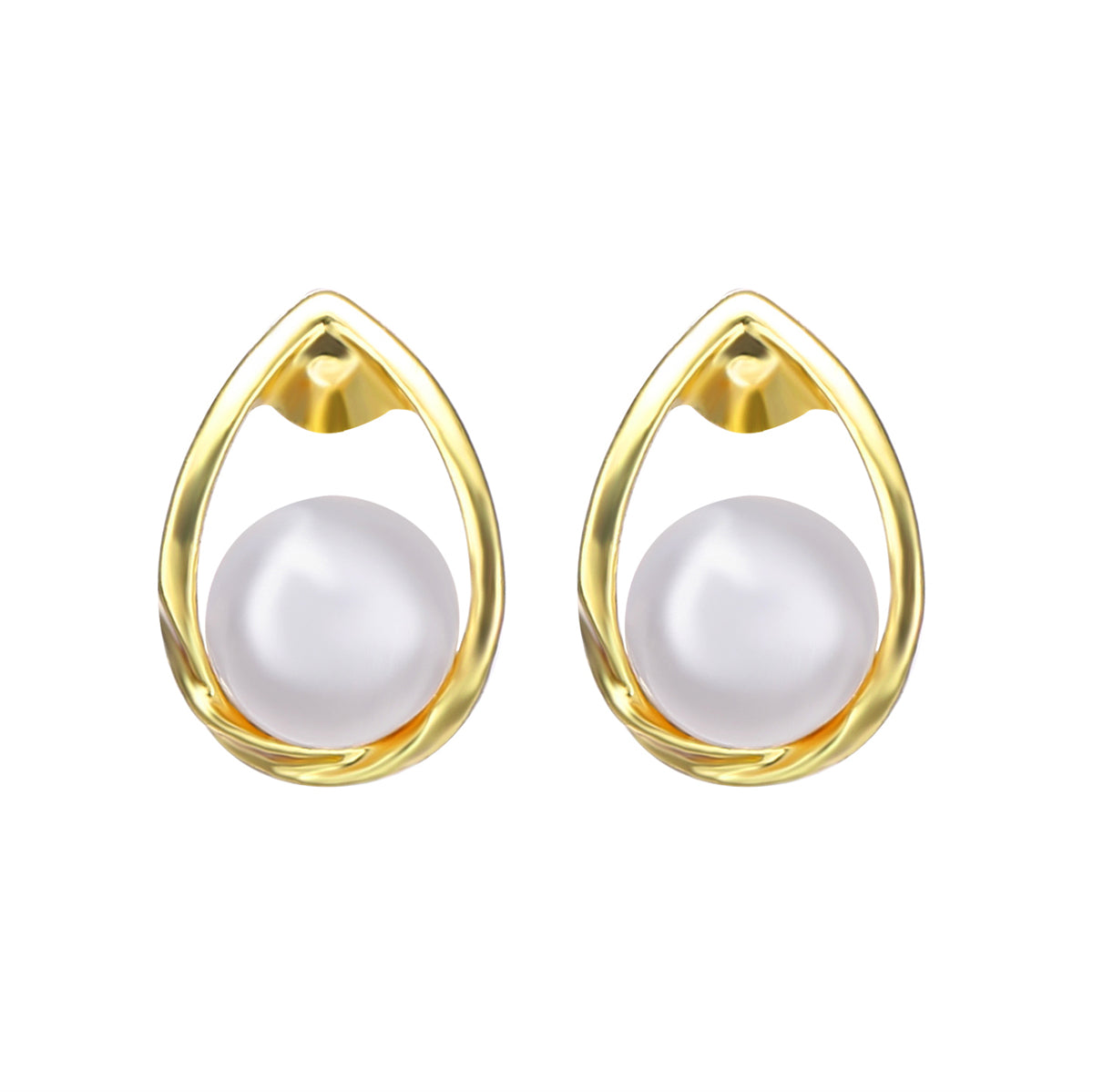 Pearl and 18K Gold-Plated Teardrop Stud Earrings, gold stud earrings for women, elegant gift for her, front view