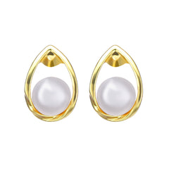 Pearl & 18K Gold-Plated Teardrop Stud Earrings