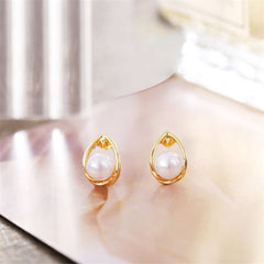 Pearl & 18K Gold-Plated Teardrop Stud Earrings