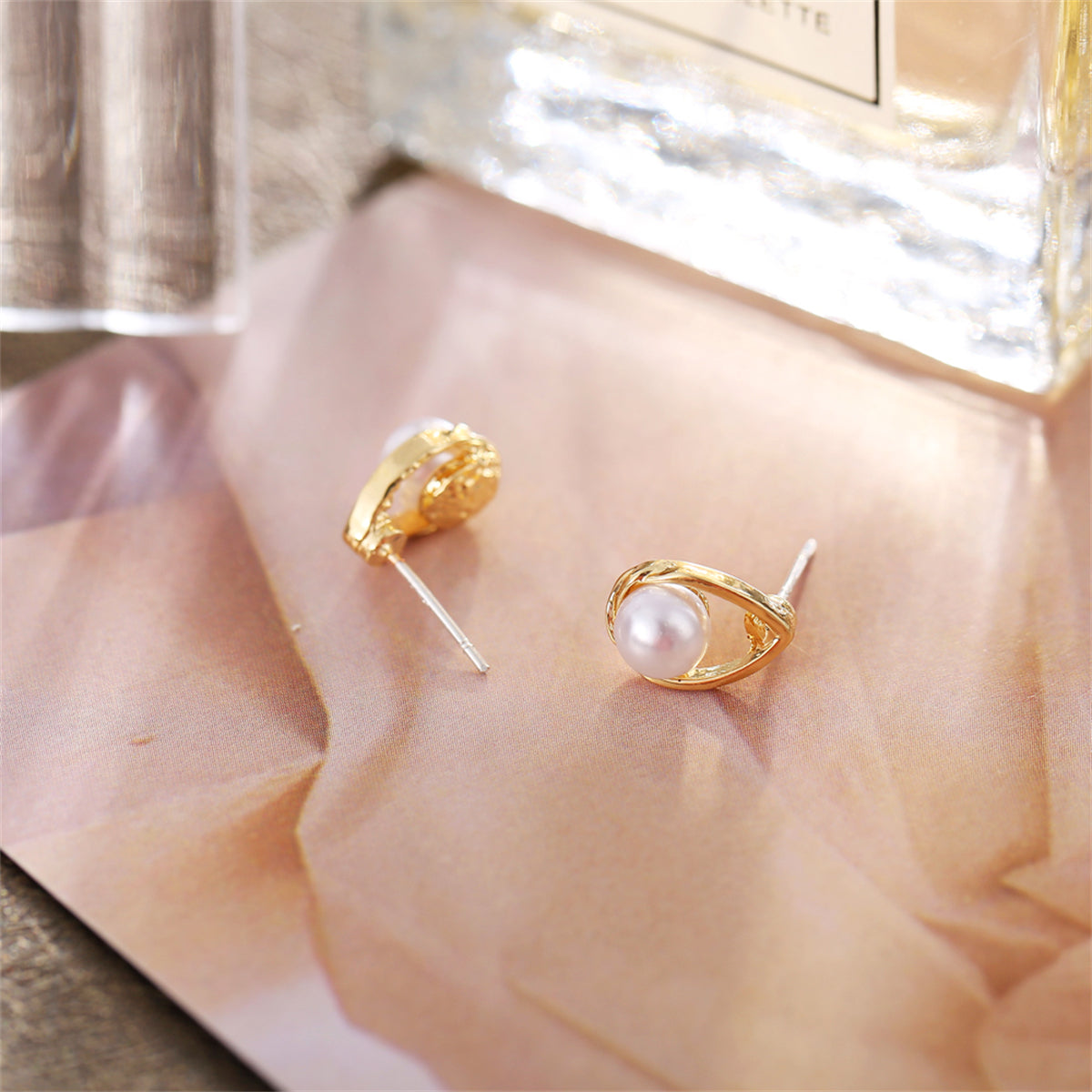 Pearl and 18K Gold-Plated Teardrop Stud Earrings, gold stud earrings for women, elegant gift for her, styled look