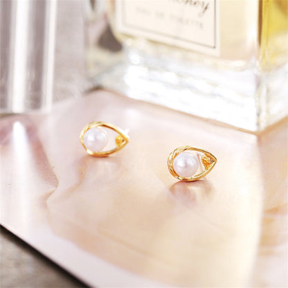Pearl and 18K Gold-Plated Teardrop Stud Earrings, gold stud earrings for women, elegant gift for her, side view