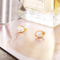 Pearl & 18K Gold-Plated Teardrop Stud Earrings