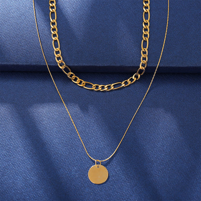 18K Gold-Plated Coin Layered Pendant Necklace, gold pendant necklace for women, dainty minimalist design, detail close-up