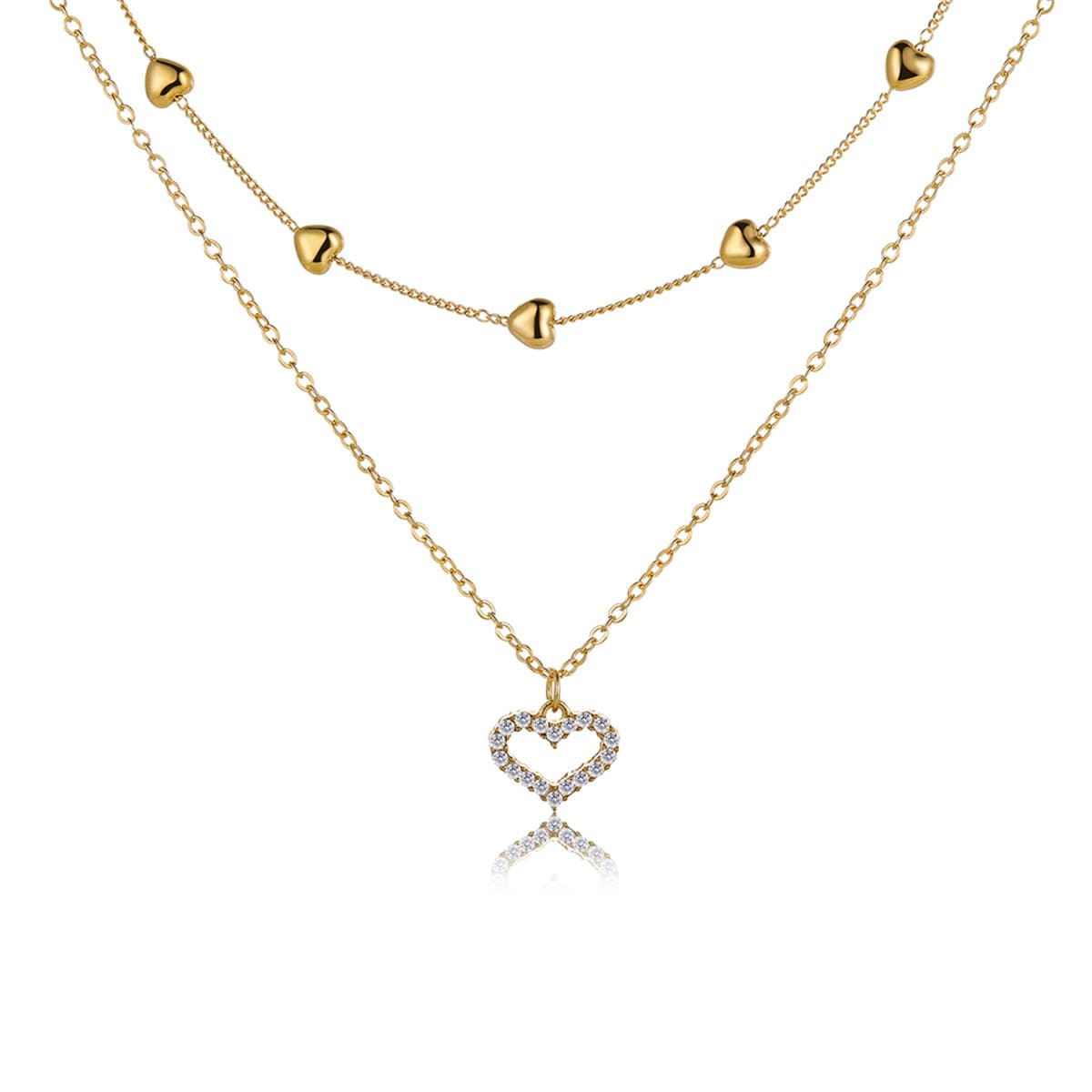 Cubic Zirconia & 18K Gold-Plated Heart Pendant Layered Necklace