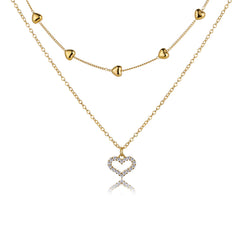 Cubic Zirconia & 18K Gold-Plated Heart Pendant Layered Necklace