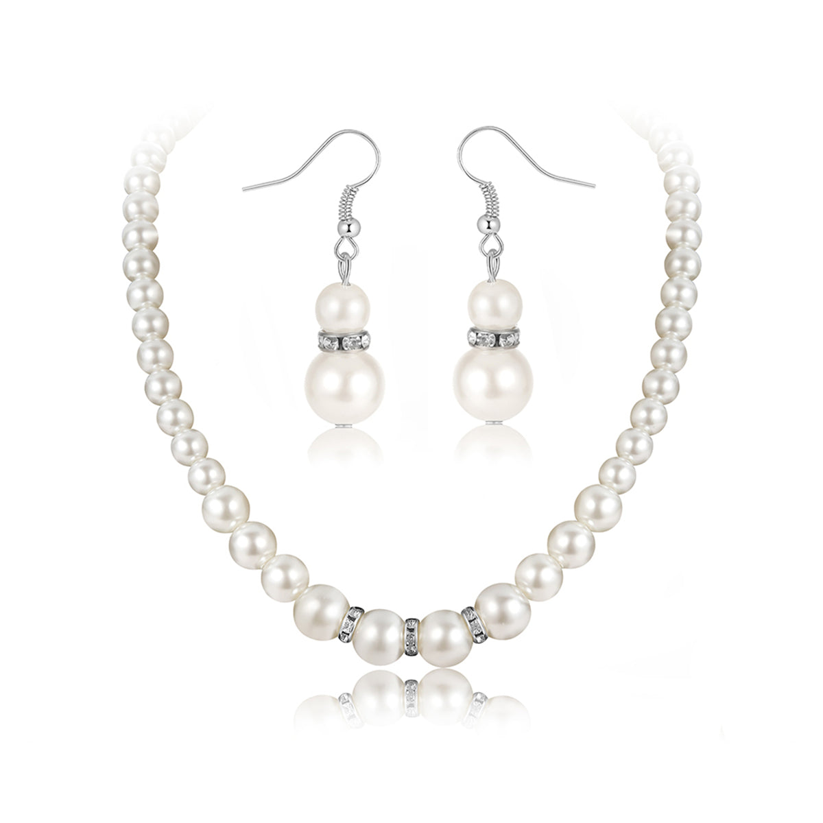 Pearl and Cubic Zirconia Beaded Necklace and Drop Earrings, drop earrings for women, vintage-inspired design, front view