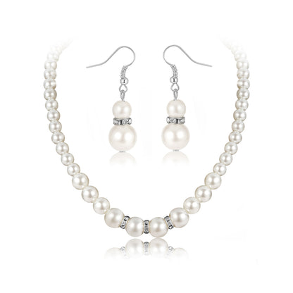 Pearl and Cubic Zirconia Beaded Necklace and Drop Earrings, drop earrings for women, vintage-inspired design, front view