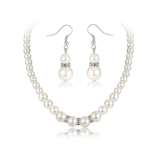 Pearl and Cubic Zirconia Beaded Necklace and Drop Earrings, drop earrings for women, botanical inspired, front view
