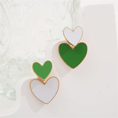 Green & White Enamel 18K Gold-Plated Heart Ear Jackets