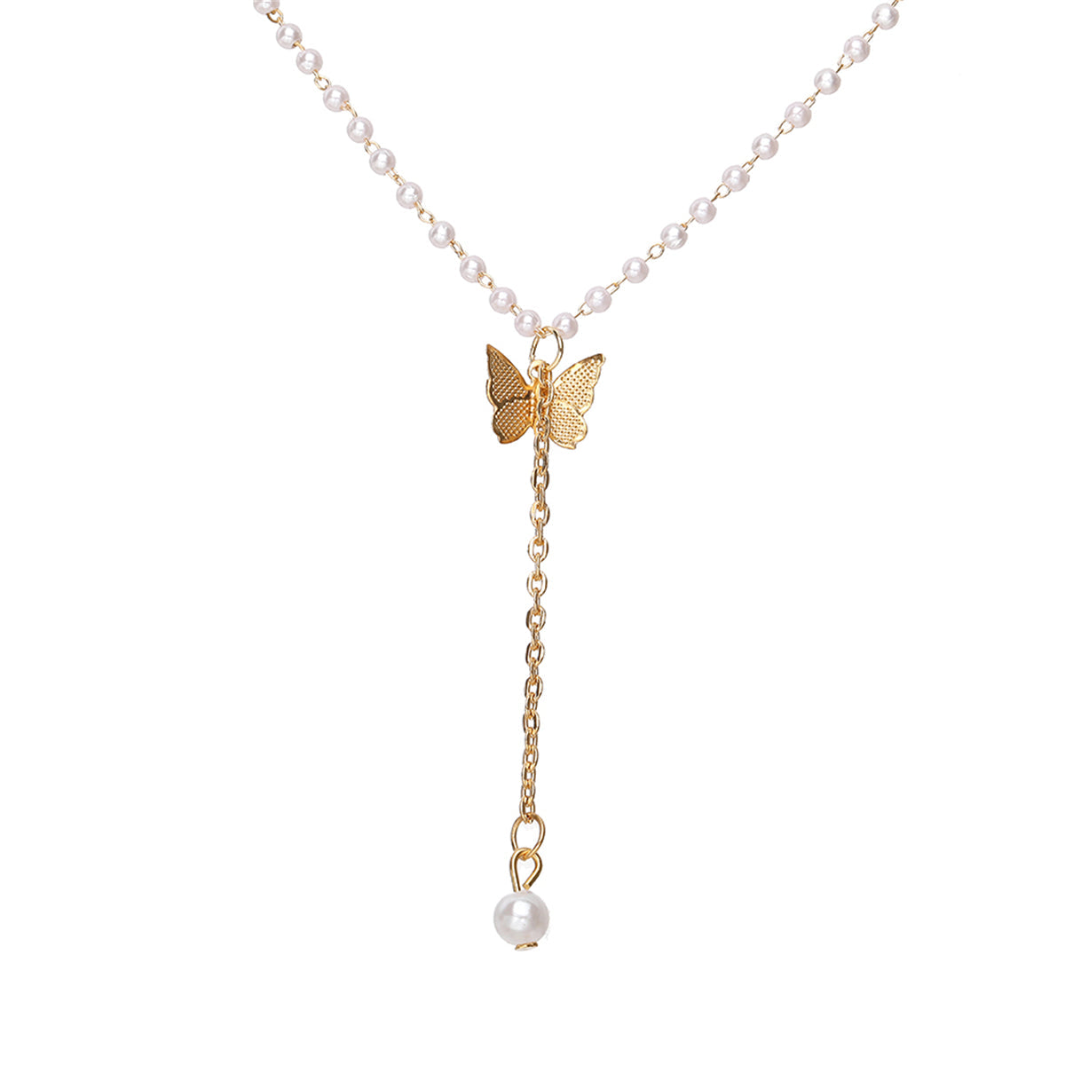 Pearl & 18K Gold-Plated Butterfly Drop Necklace