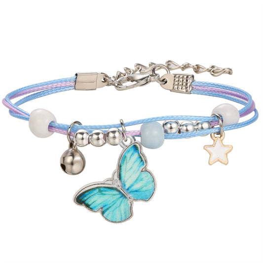 Light Blue Enamel and Silver-Plated Butterfly Charm Bracelet, silver bracelet for women, everyday style, front view