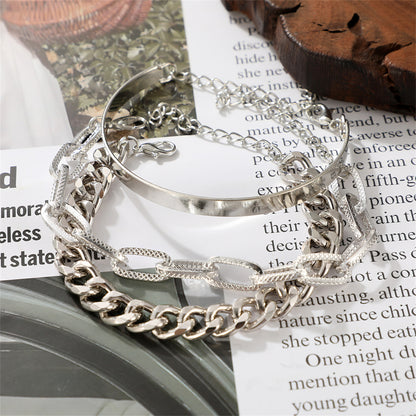 Silver-Plated Cable Chain Bracelet Set, jewelry gift sets for women, everyday style, front view