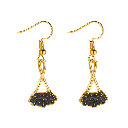 Black Enamel and 18K Gold-Plated Dress Drop Earrings, gold drop earrings for women, everyday style, side view
