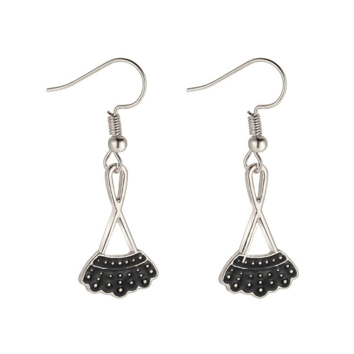 Black and Silver-Plated Dress Drop Earrings, silver drop earrings for women, elegant gift for her, side view