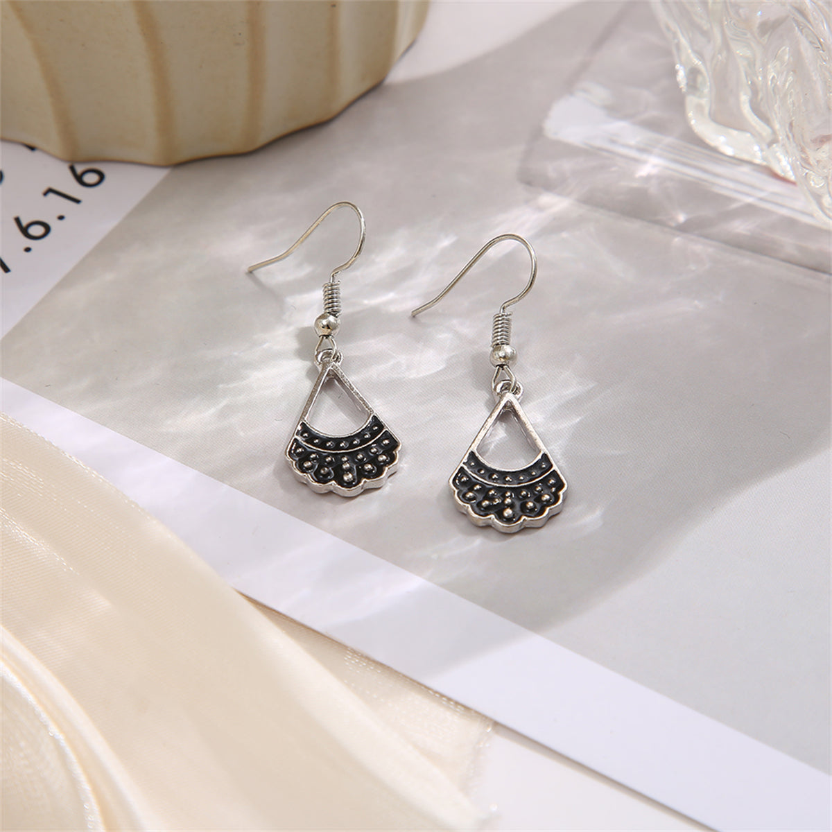 Black & Silver-Plated Dress Drop Earrings