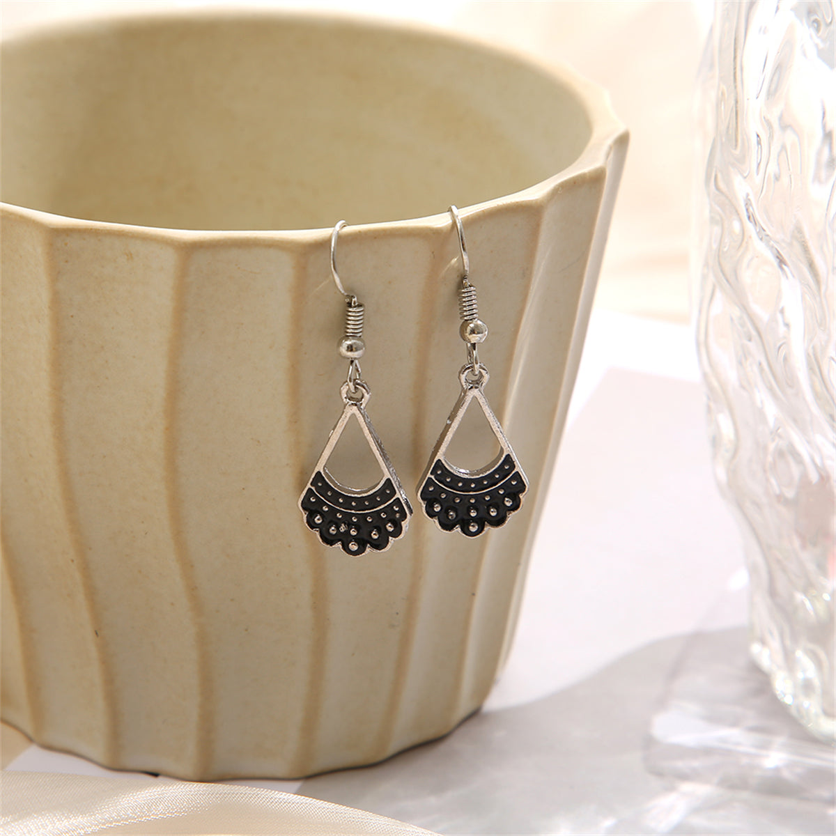 Black & Silver-Plated Dress Drop Earrings