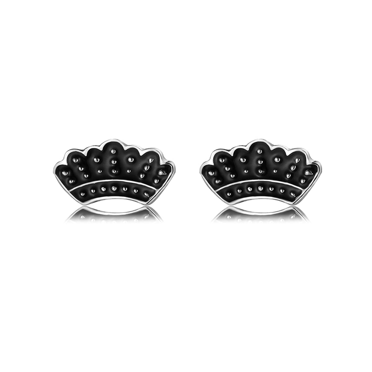 Silver-Plated and Black Enamel Crown Stud Earrings, silver stud earrings for women, vintage-inspired design, side view