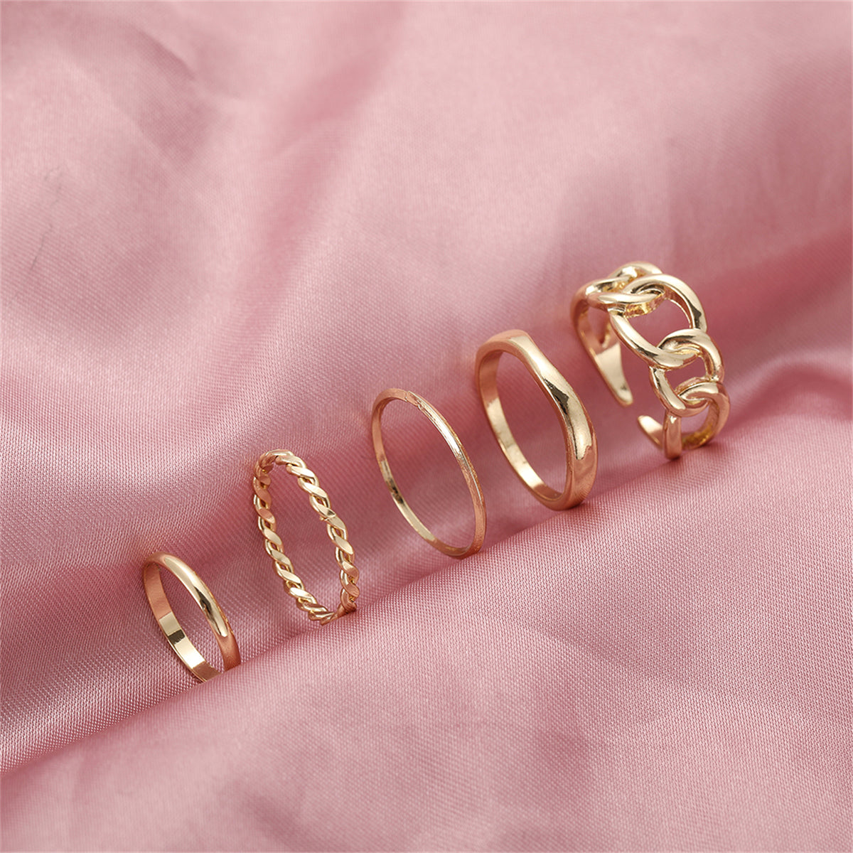 18K Gold-Plated Cable Chain Open Ring Set, jewelry gift sets for women, vintage-inspired design, styled look