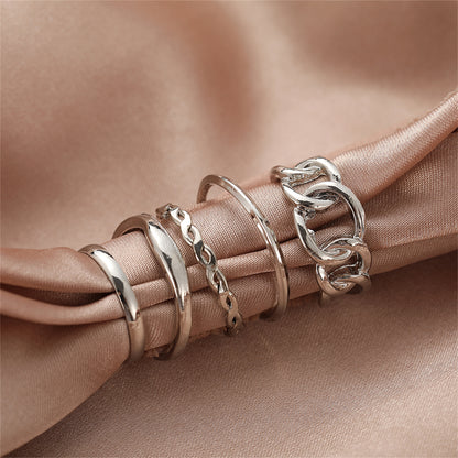 Silver-Plated Cable Chain Open Ring Set, jewelry gift sets for women, vintage-inspired design, front view