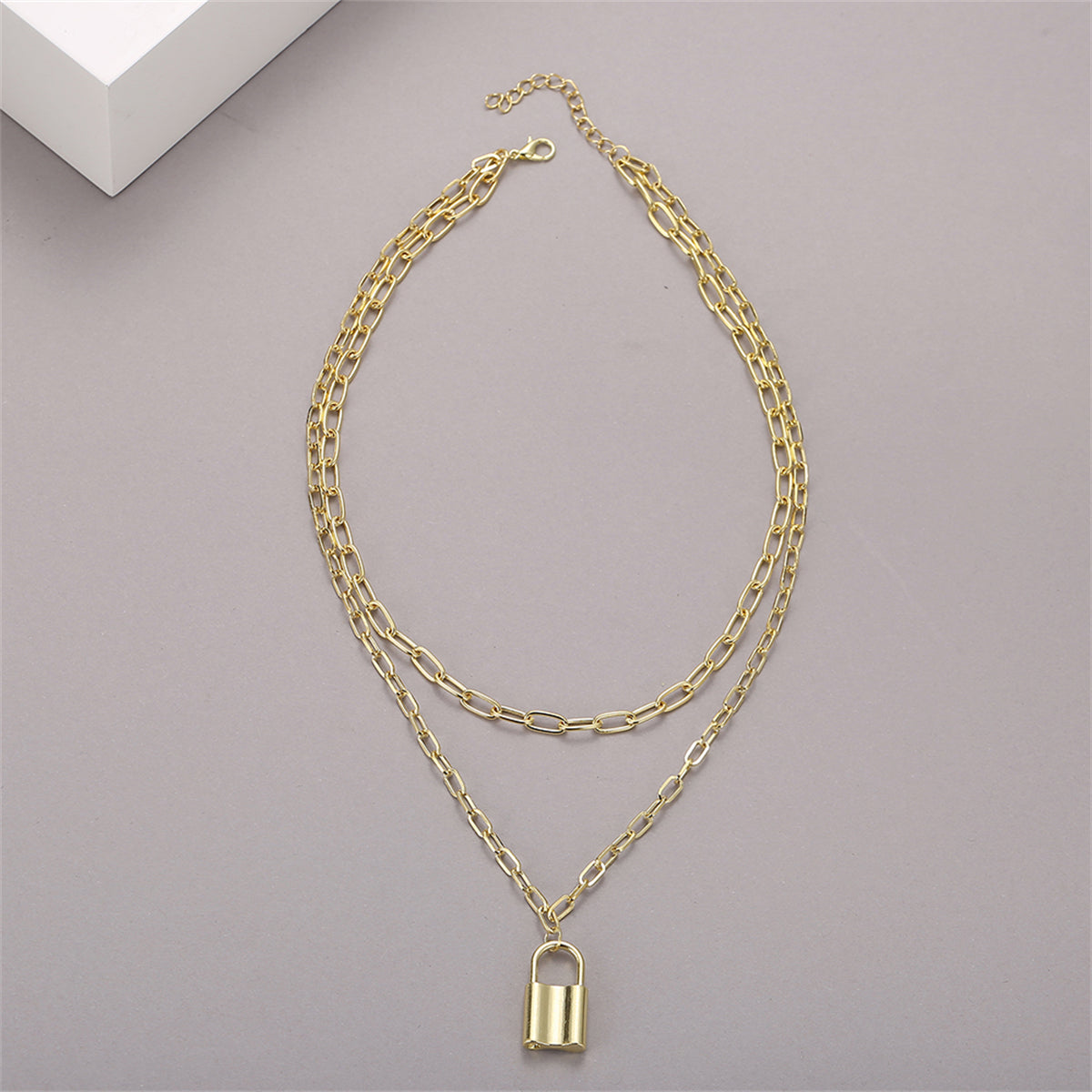18K Gold-Plated Lock Layered Pendant Necklace