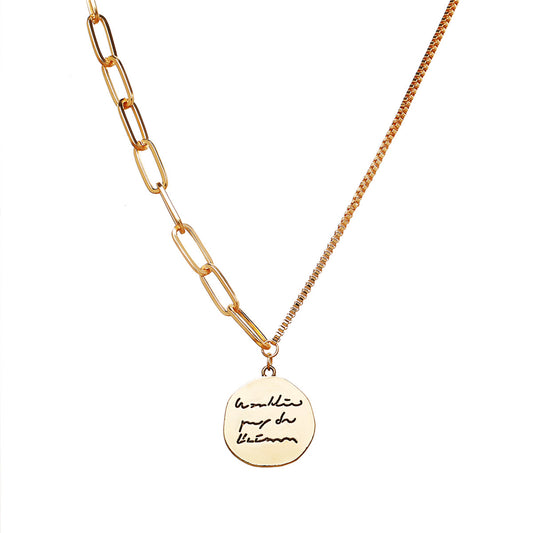 18K Gold-Plated Coin Pendant Necklace, gold pendant necklace for women, everyday style, front view