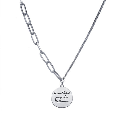 Silver-Plated Coin Pendant Necklace, silver pendant necklace for women, botanical inspired, side view