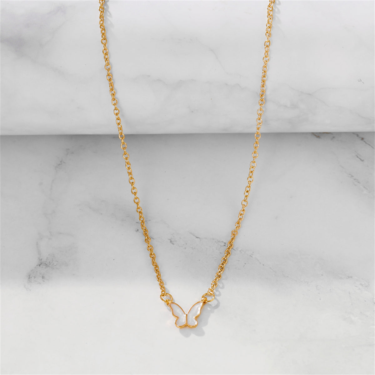 White Shell and 18K Gold-Plated Butterfly Pendant Necklace, gold pendant necklace for women, styled look